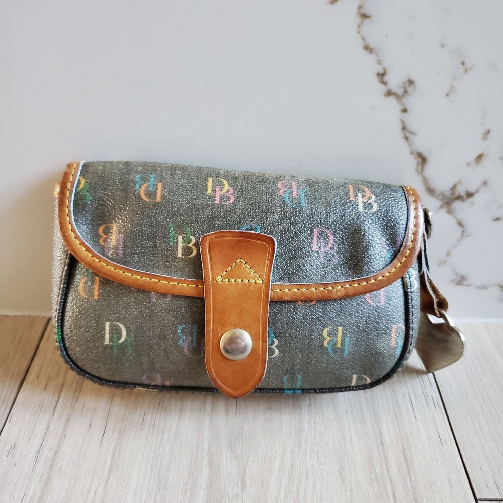 Vintage Dooney & Bourke Clutch Small Rainbow Monogram Wristlet Made in USA Y2K